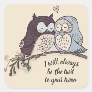 Owls in Love Twit Twoo Square Sticker