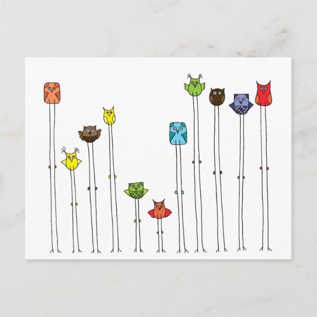 Owls In Multicolors Postcard (Front)