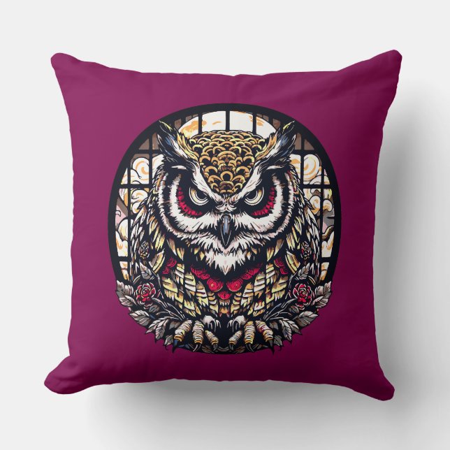 Owls in Round Windows Cushion (Front)