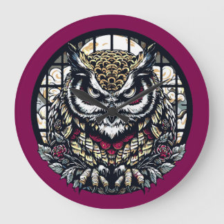 Owls in Round Windows Large Clock