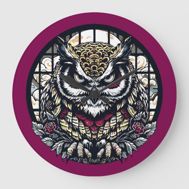 Owls in Round Windows Large Clock (Front)