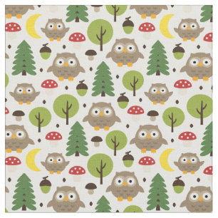 Owls In The Forest Fabric