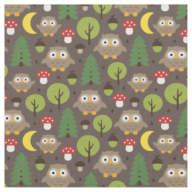 Owls In The Forest Fabric (Close Up)