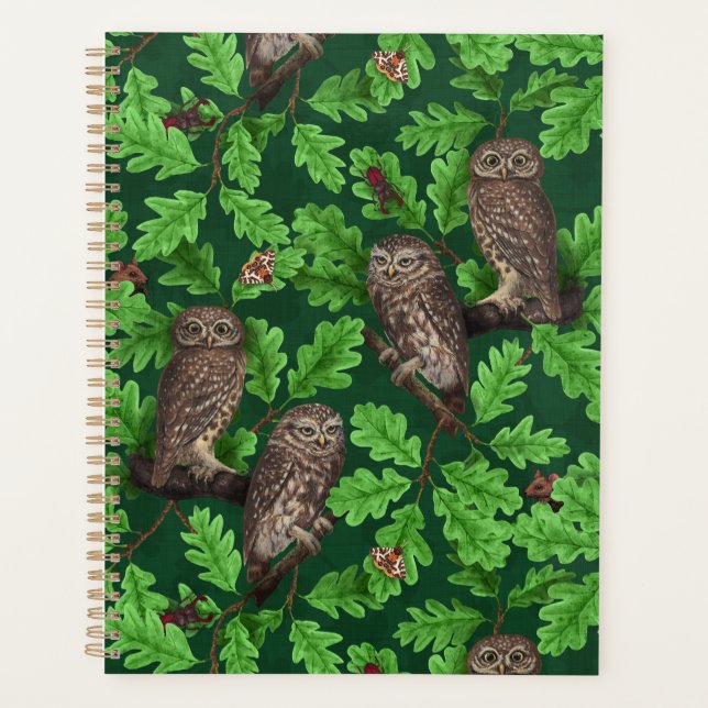 Owls in the forest on dark green planner (Front)