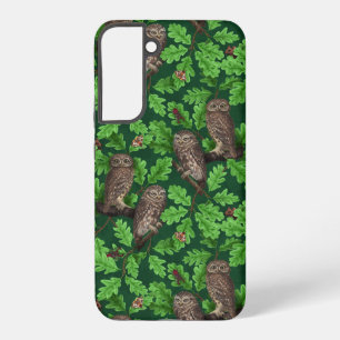 Owls in the forest on dark green samsung galaxy case