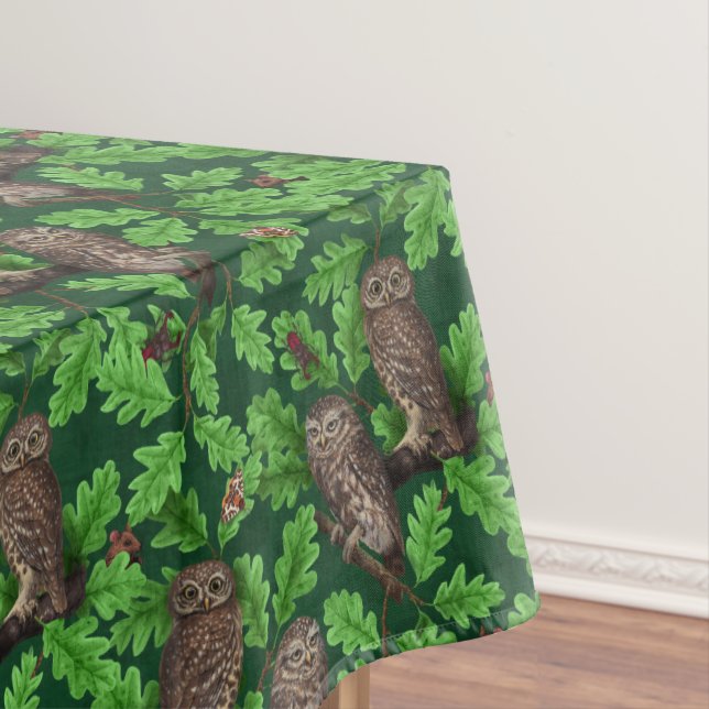 Owls in the forest on dark green tablecloth (In Situ)
