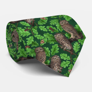 Owls in the forest on dark green tie