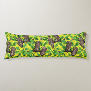Owls in the Forest on lemon yellow Body Cushion