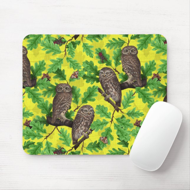 Owls in the Forest on lemon yellow Mouse Pad (With Mouse)
