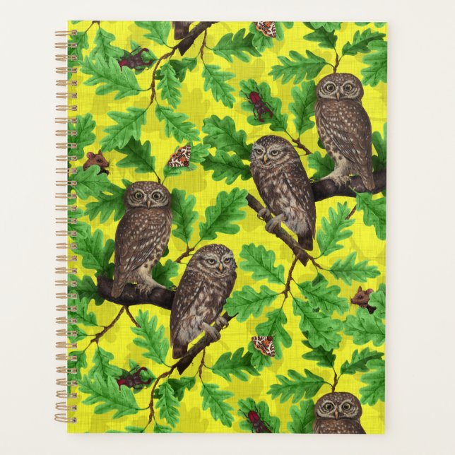 Owls in the Forest on lemon yellow Planner (Front)