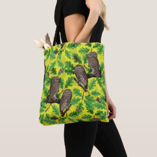 Owls in the Forest on lemon yellow Tote Bag