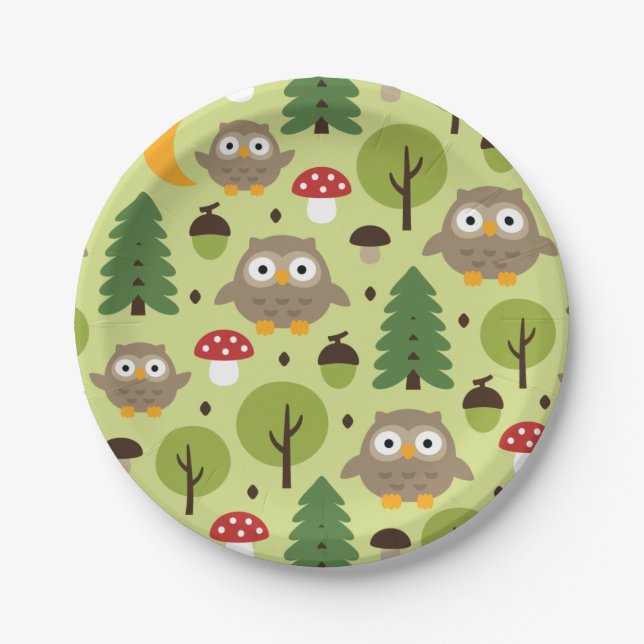 Owls In The Forest Paper Plate (Front)