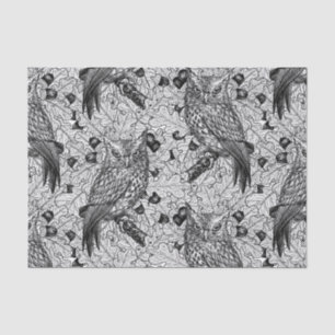 Owls in the oak tree, black and white tissue paper