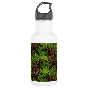 Owls in the oak tree, green and brown 532 ml water bottle