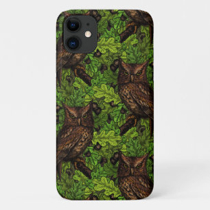 Owls in the oak tree, green and brown Case-Mate iPhone case