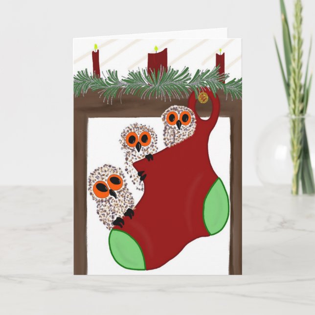 Owls In Your Stocking Holiday Card (Front)
