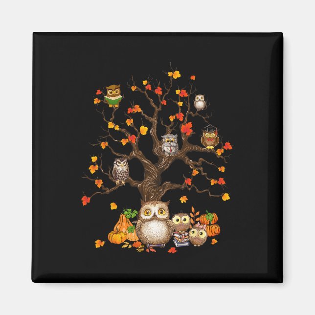 Owls Leaves Tree Fall Autumn Pumpkin Halloween Owl Magnet (Front)