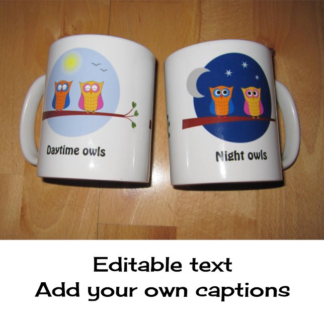 Owls night and day custom text cute coffee mug (Creator Uploaded)