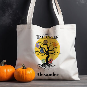 Owls on a Spooky Tree Halloween Tote Bag