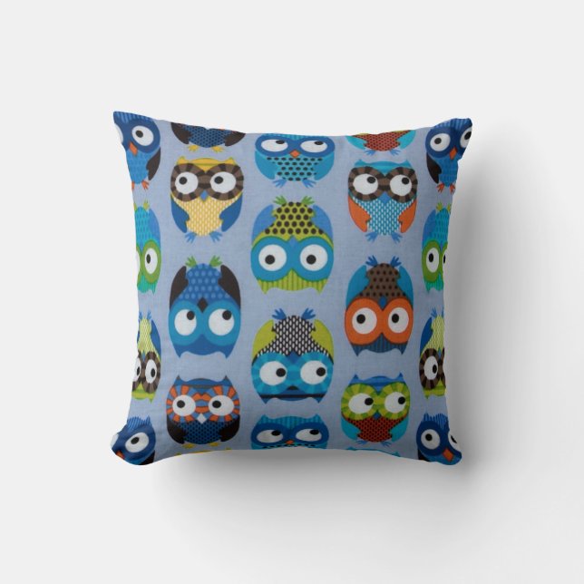 Owls on Blue Background Cushion (Front)