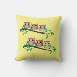 Owls On Tree Limb Cute Funny Birds Animals  Cushion