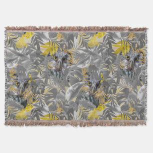 Owls, peeping, through, grey, & yellow, leaves throw blanket
