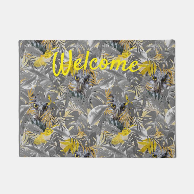 Owls - Plant leaves in Grey /Yellow 2021 colours Doormat (Front)