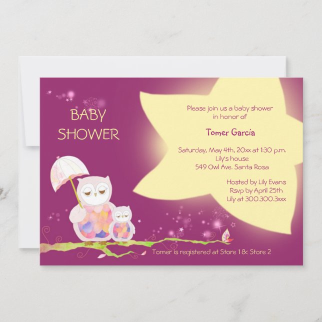 Owls under Twinkling Stars Baby Shower Invitation (Front)