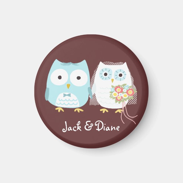 Owls Wedding Bride and Groom Cute Couple Custom Magnet (Front)