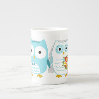 Owls Wedding Bride and Groom Cute Newlywed Couple Bone China Mug