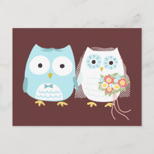 Owls Wedding Bride and Groom Cute Newlywed Couple Postcard