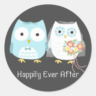 Owls Wedding Bride and Groom Cute Newlyweds Classic Round Sticker