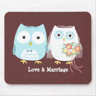 Owls Wedding Bride and Groom Cute Newlyweds Mouse Pad