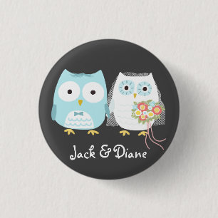 Owls Wedding Bride and Groom with Custom Text 3 Cm Round Badge