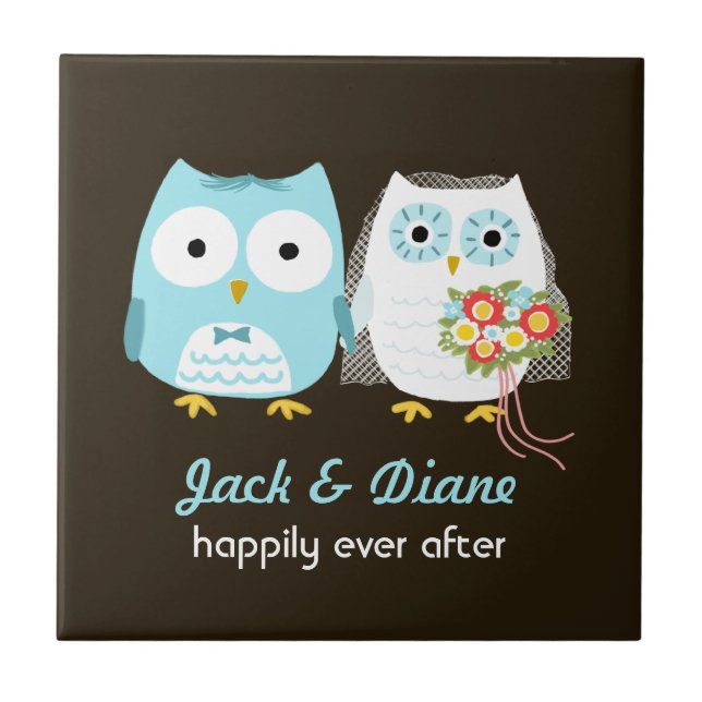Owls Wedding - Bride and Groom with Custom Text Tile (Front)