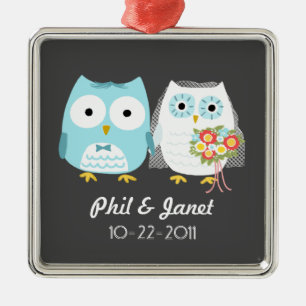 Owls Wedding Couple - Adorable Bride and Groom Metal Tree Decoration