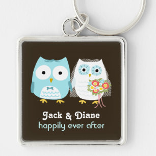 Owls Wedding Couple - Cute Bride and Groom Key Ring