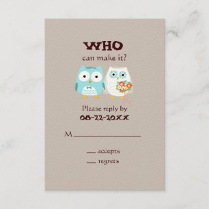 Owls Wedding RSVP - Cute Bride and Groom Card