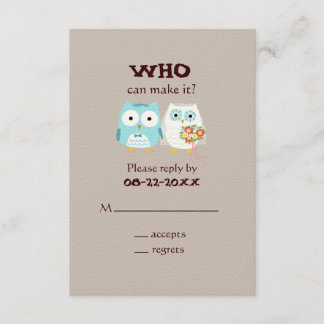 Owls Wedding RSVP - Cute Bride and Groom Card
