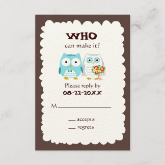 Owls Wedding RSVP - Cute Bride and Groom Card