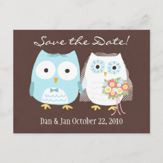 Owls Wedding Save the Date Cute Bride and Groom Announcement Postcard