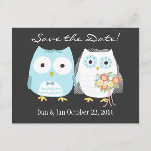 Owls Wedding Save the Date Cute Bride and Groom Announcement Postcard