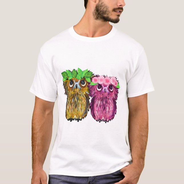 Owls with flower crown painting T-Shirt (Front)