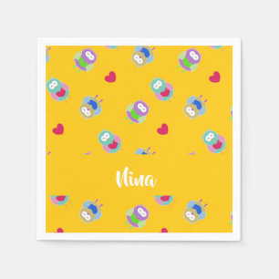 Owls with hearts on orange napkin