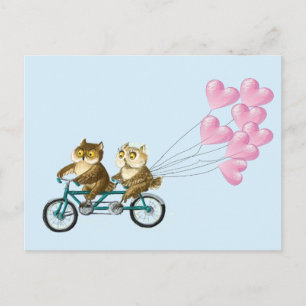 Owls with hearts postcard