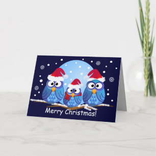 owls with Santa hats Holiday Card