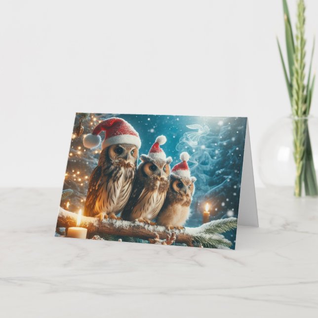 Owls woodland Christmas Greeting Cards (Front)