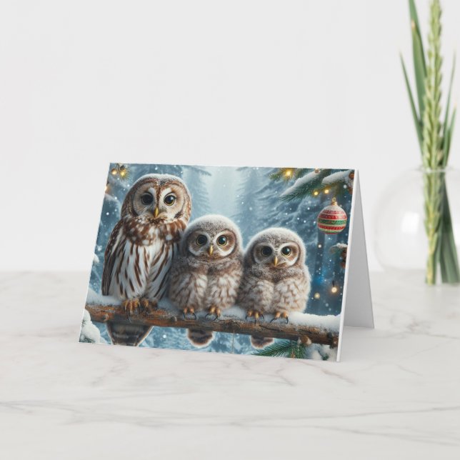 Owls woodland Christmas Greeting Cards (Front)