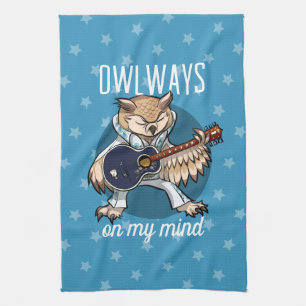 Owlways On My Mind Owl in Jumpsuit Cartoon Tea Towel