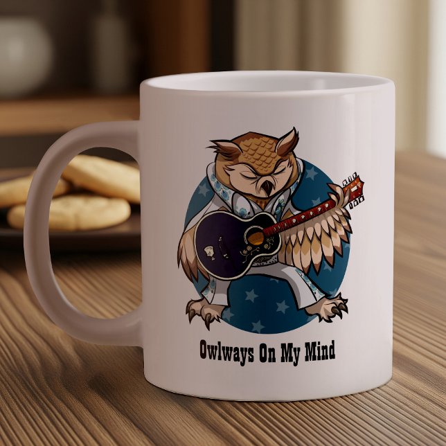 Owlways On My Mind Rock & Roll Guitar Owl Cartoon Large Coffee Mug (Creator Uploaded)